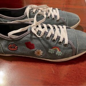Denim Sneakers by Patch - embroidered low profile sneaker tennis shoes